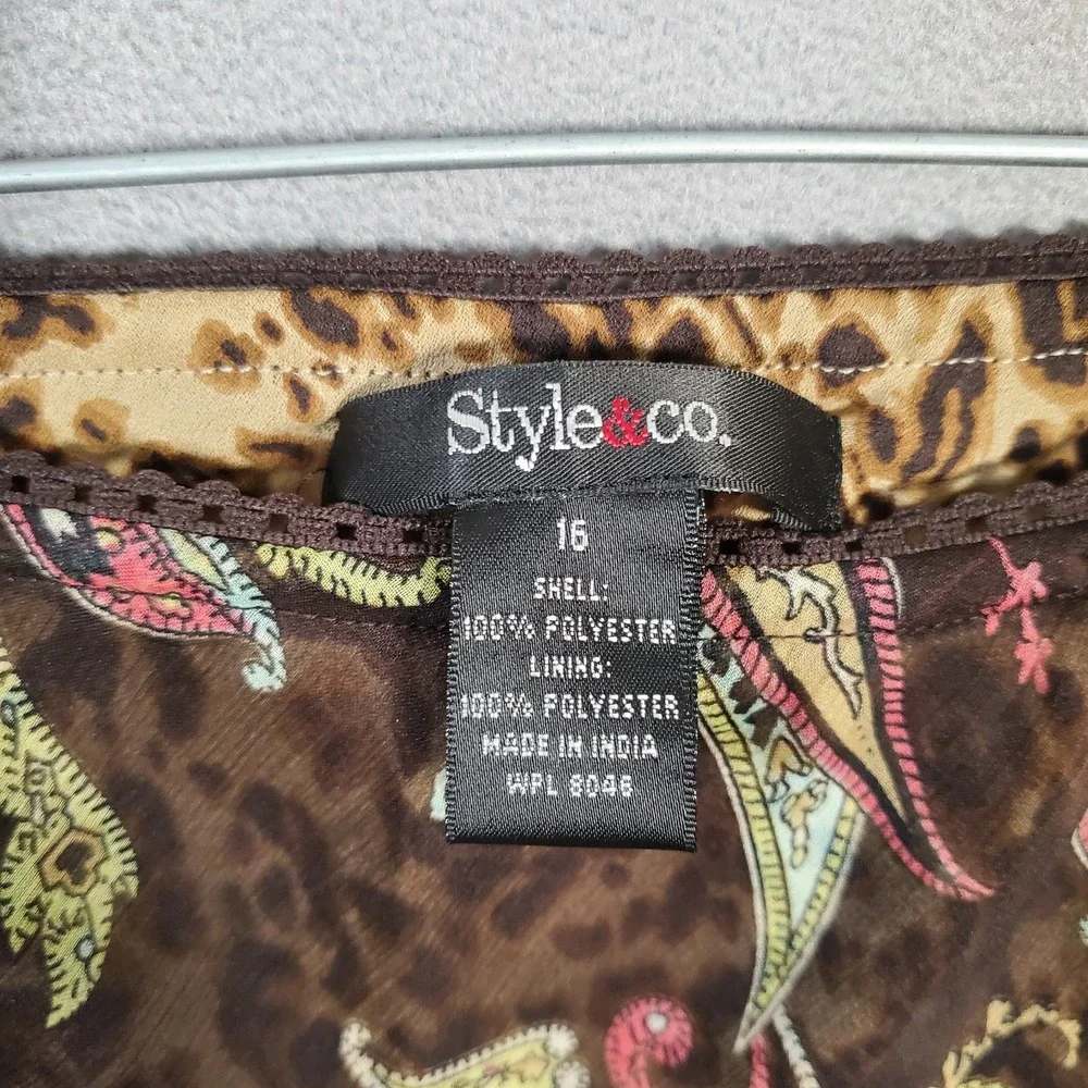 Style & Co Skirt Womens 16 Brown Paisley Animal Print‎ Tiered Earthy Fairycore
